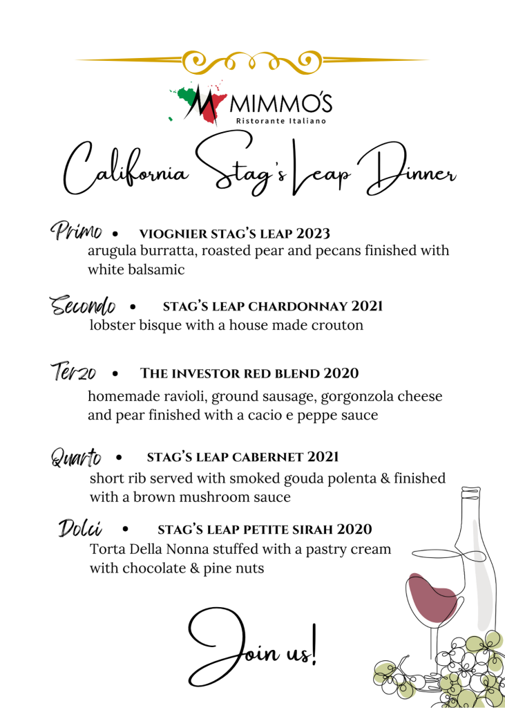 Mimmos Dec 10 2025 California Stags Leap Wine Dinner